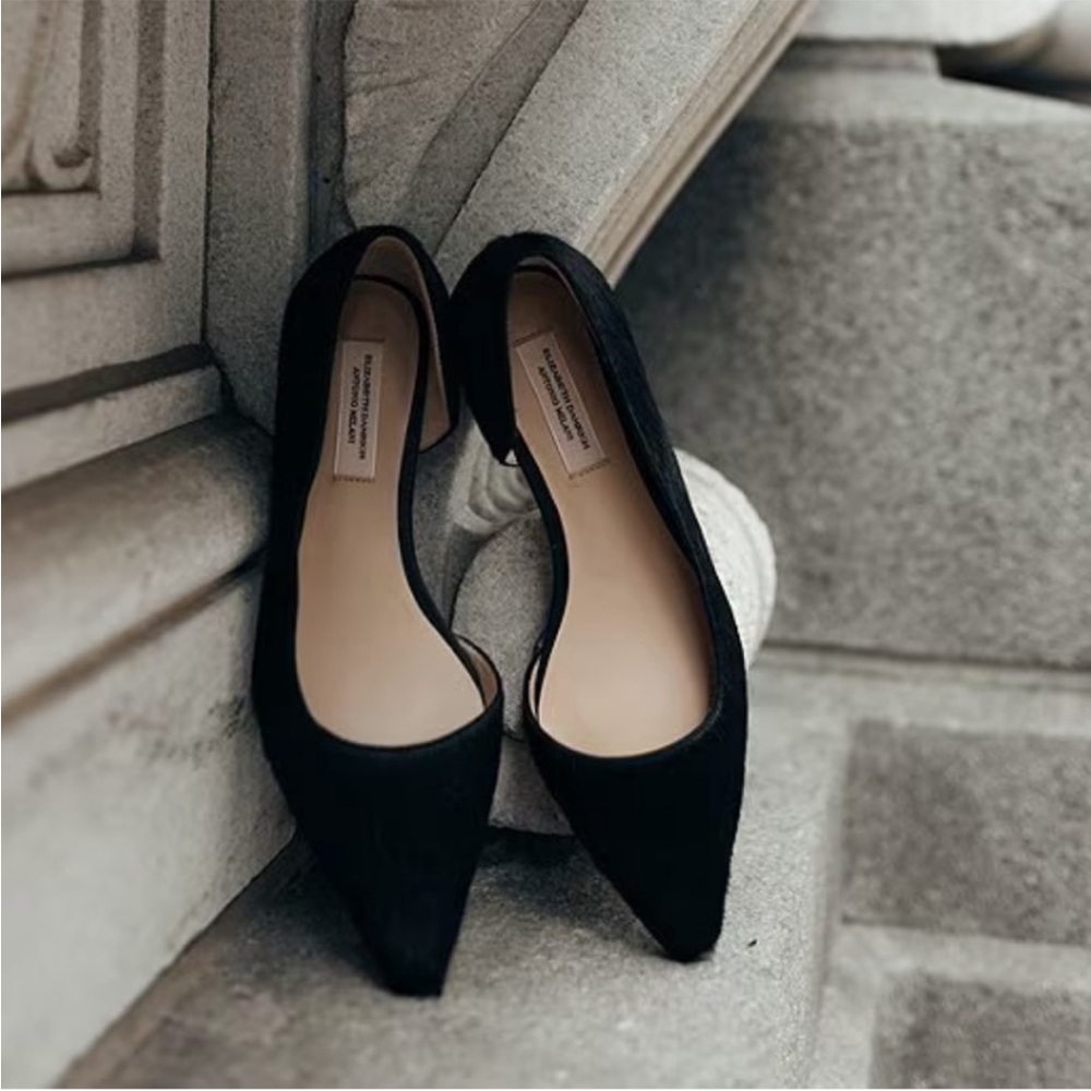 Elizabeth Damrich Gigi Pointed Toe D'orsay Dress Flats size 7 black with box